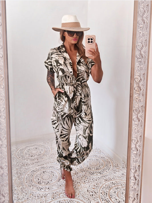 Lauren Ralph Lauren Satin Palm Print Jumpsuit | UK 8-10